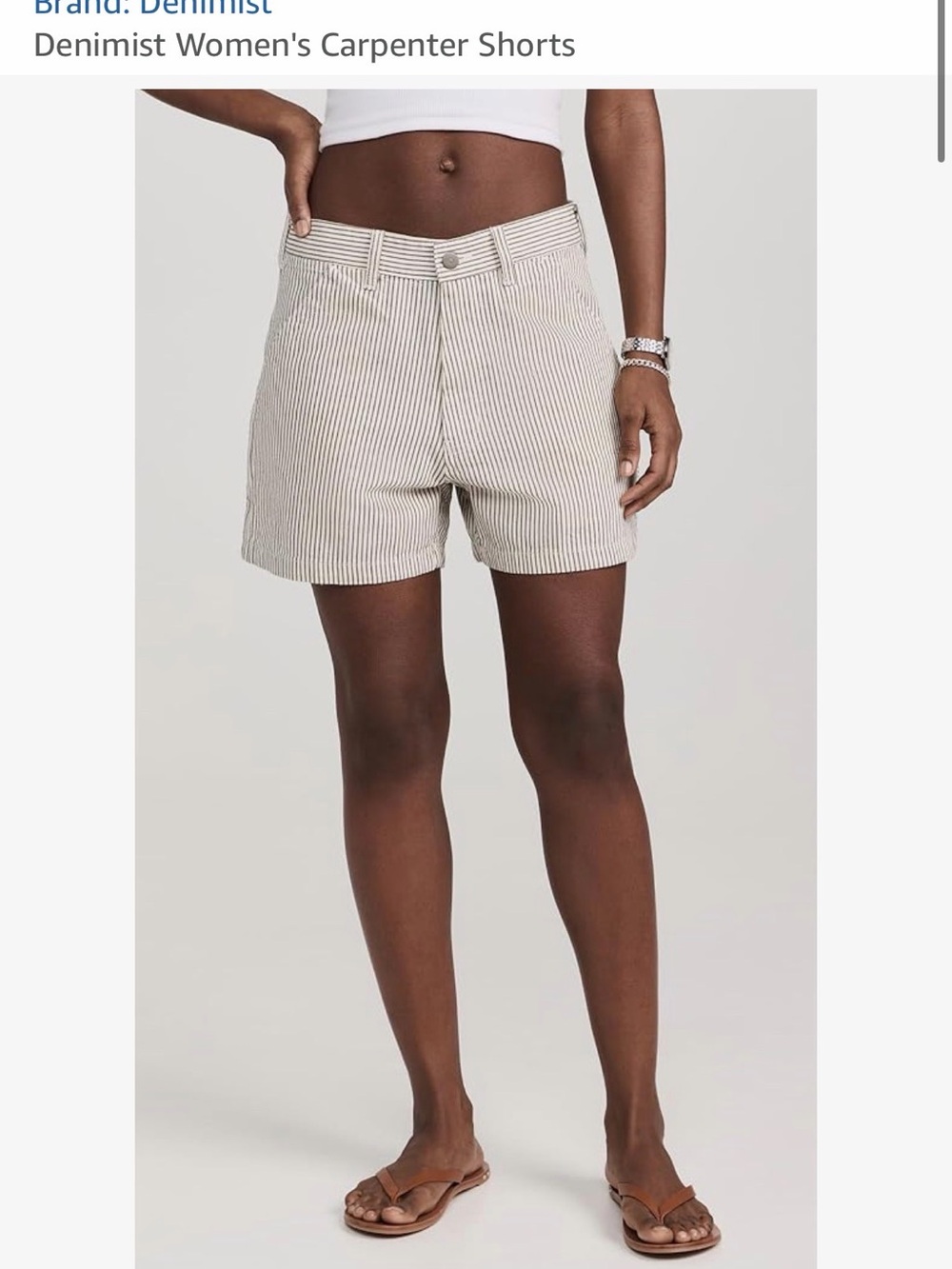 Striped Cotton Blend Women’s Shorts - Cream/Black - Picture 4 of 5